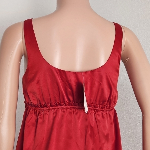 BCBG Red Mini Satin Pockets Empire Waist Thick Strap Dress Sz S - Picture 7 of 12